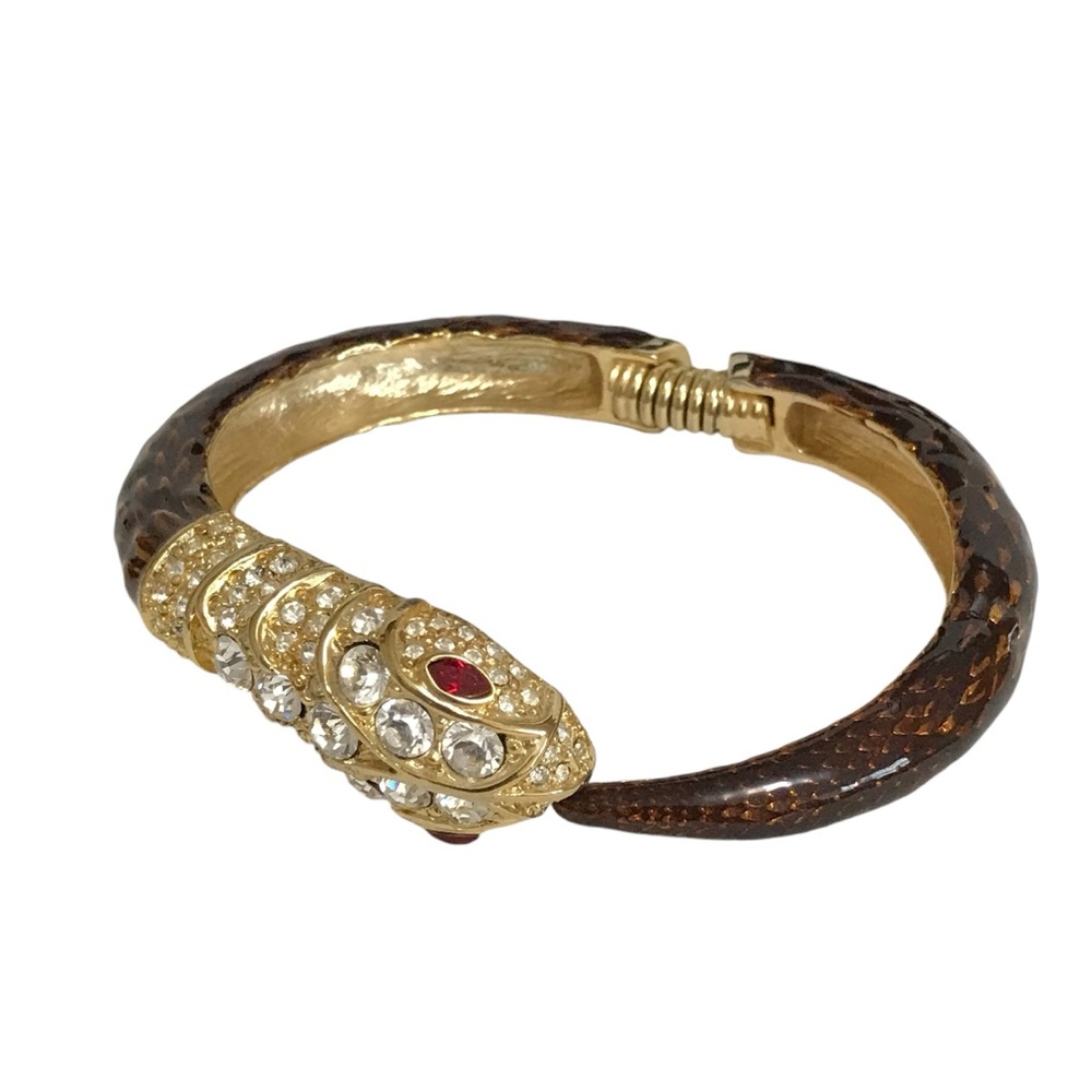 Kenneth Lane KJL Snake Hinged Bracelet Clear Crystal Paved Red Eyes Enamel Body - Picture 4 of 8